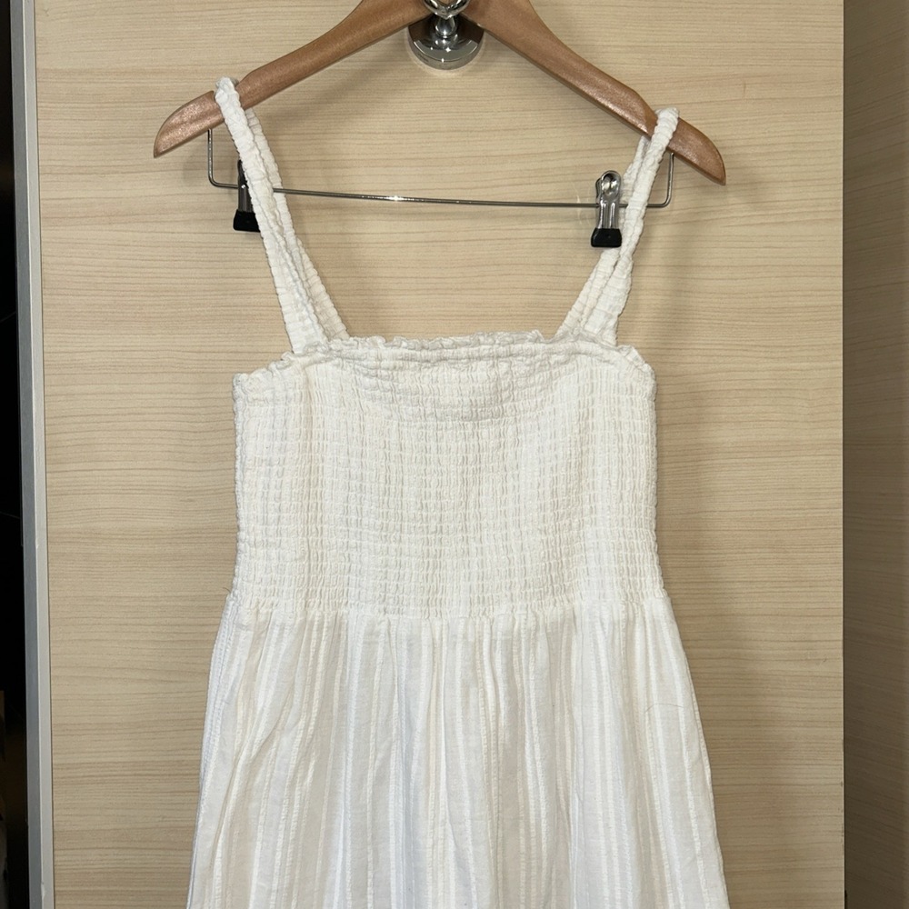 MY JEWELLERY White Cotton Smocked Midi Dress Summer Boho Chic Cottagecore Sz M - Picture 2 of 11